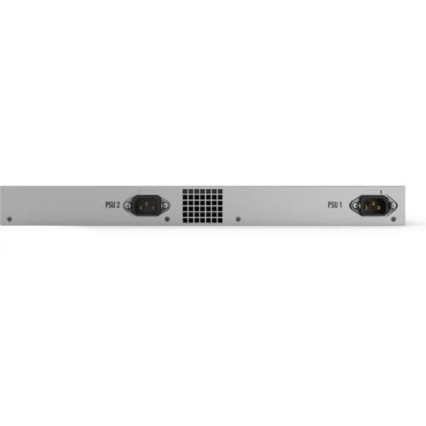 24-porttinen 10/100/1000T pinottava kytkin, jossa on 4 SFP+-porttia ja 2 kiinteää virtalähdettä. Harmaa