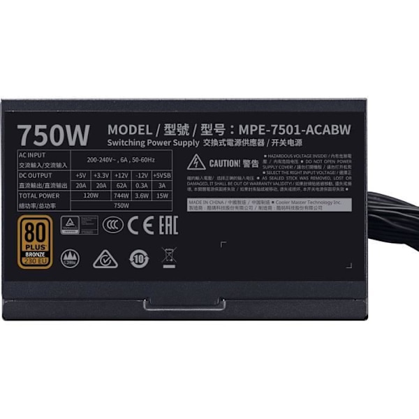 Strömförsörjning PC - COOLER MASTER - MPE-7501-ACABW-BEU - MWE 750W V2 - 80+ BRONZE - 750 W