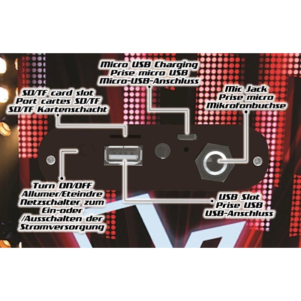 Trendy Bluetooth® bærbar højtaler med mikrofon og lys effekter The Voice Svart