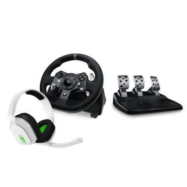 Logitech G920 Driving Force Racing -ohjauspyörä ja poljinpaketti PC-Mac-Xbox One-Xbox -sarjan X-S Black + kuulokkeet