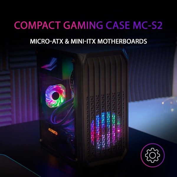 Mars Gaming MC-S2 RGB Mini Tower Micro ATX PC taske med glaspanel - sort - TU