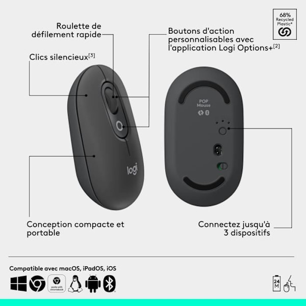Mus - Trådløs - Logitech - Pop-mus - Grafit