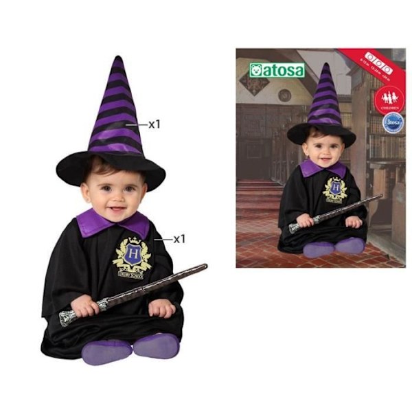 Tryllekunstner kostume - Baby Unisex - Sort - Witchcraft Student - ATOSA - Polyester svart och lila