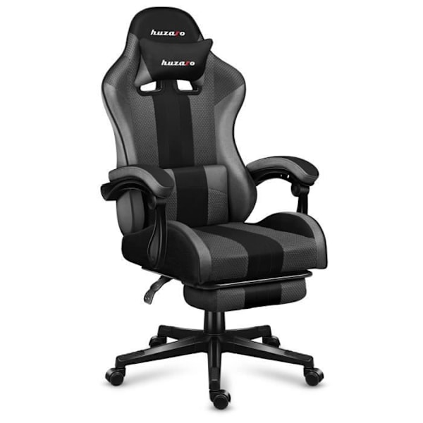 HUZARO FORCE 4.7 Grå Gaming Stol, Kontorsstol, PC-spel, Ergonomisk, Nackstöd Svankkudde, Justerbar, Fotstöd svart grå