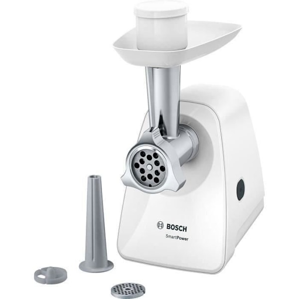 Hakkemaskine - BOSCH - MFW2510W - 2 skiver - Pølsemager - Hvid Hvid og grå