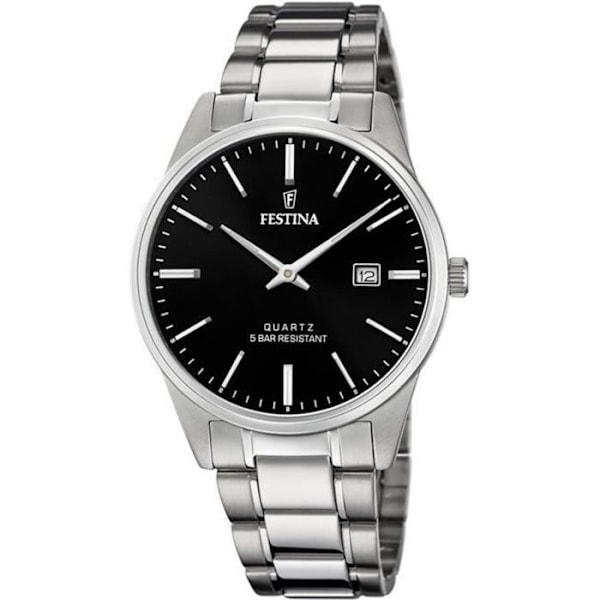 Ur - Festina - Mand - Armbånd i rustfrit stål - Sort urskive - Datoviser Kvartsrörelse