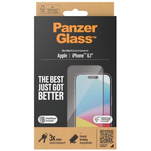 Skärmskydd - PANZER GLASS - iPhone 15 - Antibakteriell - Ultra-Bred Passform - Transparent