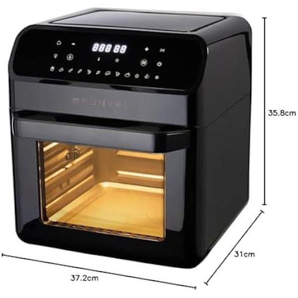 Grunkel - XXL luftfrituregryde - Airfryer - FRYGEROVN 12 L og 1500 W med multifunktions digitalt kontrolpanel og vindue Svart