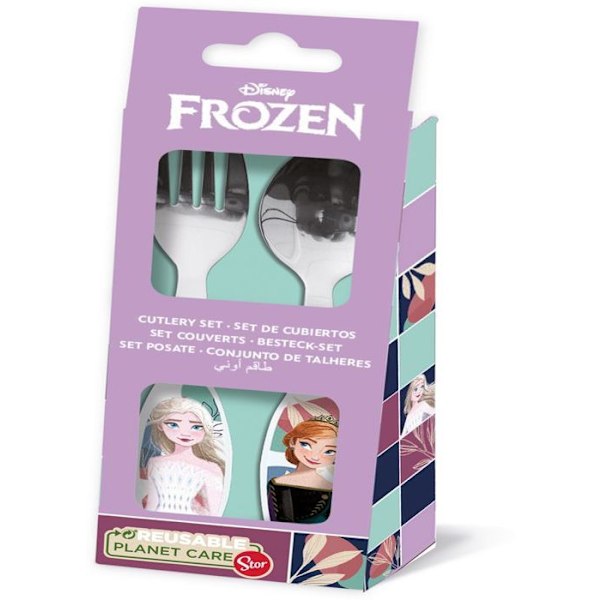 Ruokailuvälineet - Disney - Frozen - 2 kpl setti - Ruostumaton teräs - Lapsille - Elsa ja Anna grafiikkaa Himmelsblå
