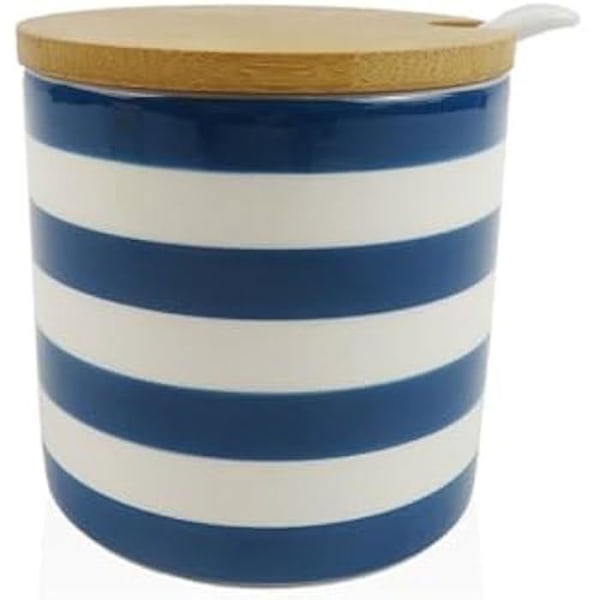 Sokerikulho - VERSA - Keraaminen sininen - 9,5 x 9,5 x 9,5 cm - Pyöreät raidat - Monivärinen Flerfärgad