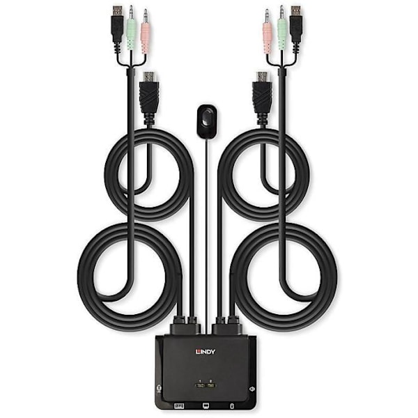 KVM-switch - Lindy - 2 portar - HDMI - USB 2.0 - 3.5 mm ljud Svart