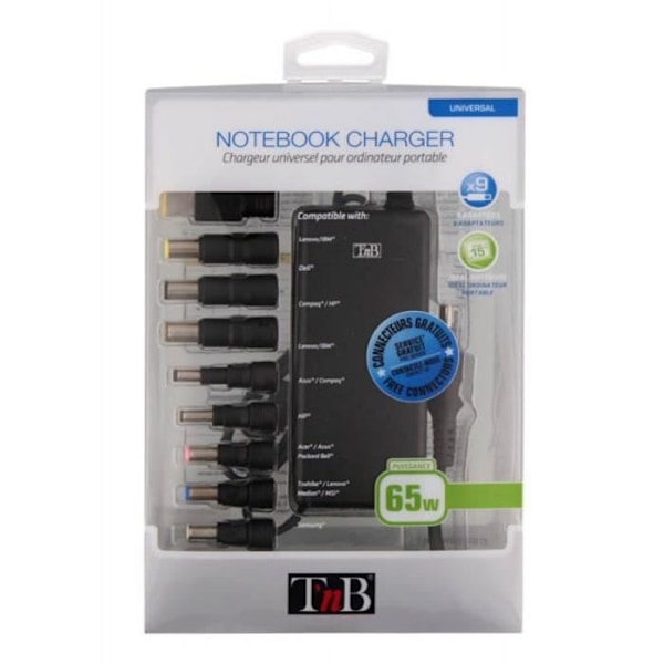 Universal strömförsörjning - T'nB - CHNB19V65 - 65W - 9 adaptrar - Ultrabook 15,6'' Svart