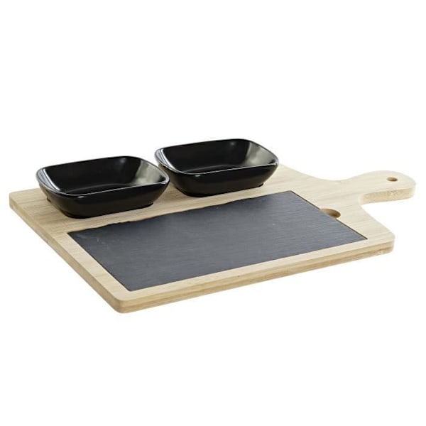 Forretterbræt - Bambus - Skifer - 33x19 cm - Naturlig og sort farve - Rektangulær Natur, svart