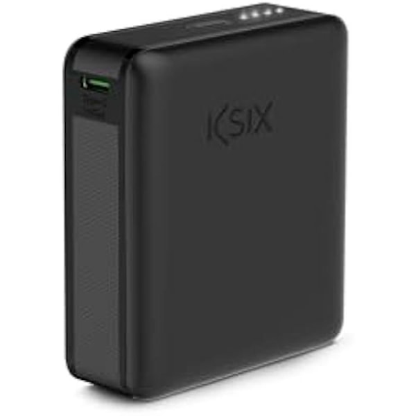 Powerbank Ksix Mini Lithium Polymer 10 000 mAh 10 W USB-A till USB-C-kabel medföljer Simultan Charging Black (Nano, 10 000 mAh) Svart