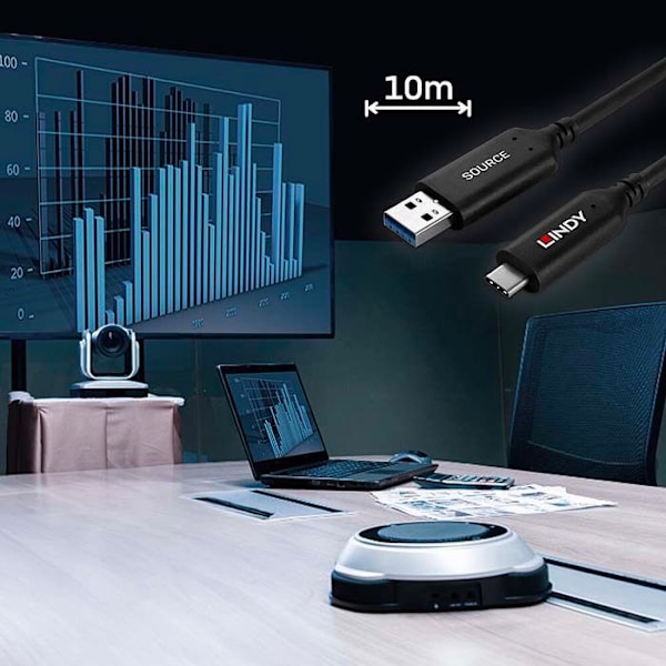 LINDY USB 3.2 Gen1 Type A til Type C hybridkabel 5Gbps - 10m