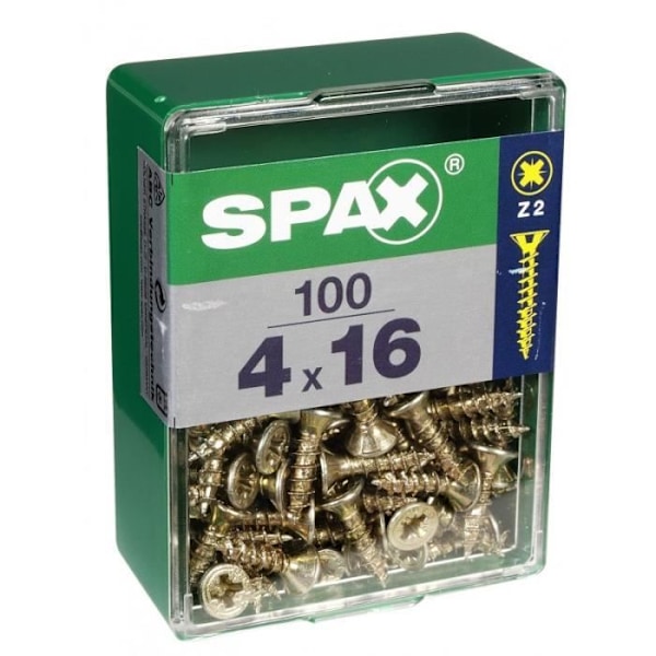 Skrue - SPAX - Forsænket hoved - Stål - Diam. 4mm - Længde. 16 mm - Pakke med 100 stk