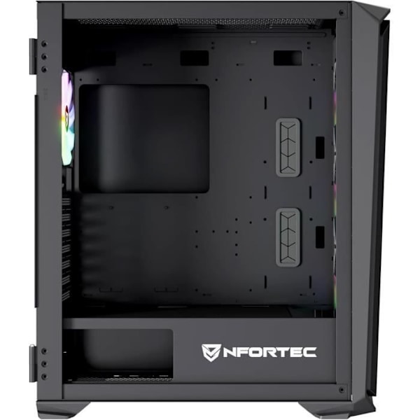 Nfortec - KRATER X Gaming PC Kabinet Mid Tower ATX, 4x 120mm ARGB blæsere inkluderet, Front mesh, Hærdet glas på siden, Sort