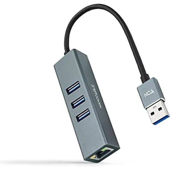 NANOCABLE 10.03.0407 - USB 3.0 till Gigabit Ethernet + 3XUSB 3.0-omvandlare, aluminium, grå, 15 cm