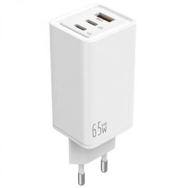 65W GaN 2 USB-C PD + 1 USB-A Laddare Svart Universalladdare för snabbladdning på kompatibla enheter. GaN-laddaren Vit