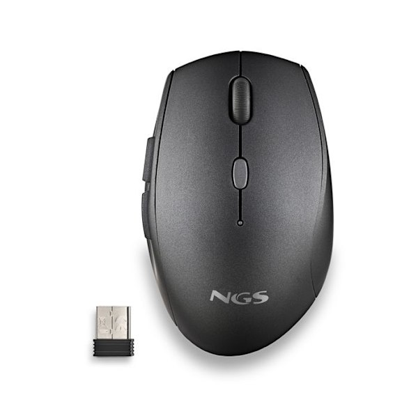 NGS BEE BLACK: Ergonomisk trådlös mus med tysta knappar. Justerbar DPI: 800/1200/1600. Högerhänt. Plug & Play. Färg