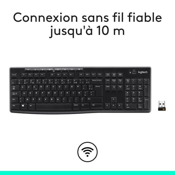 Näppäimistö - Langaton - Logitech - K270 - AZERTY - Musta