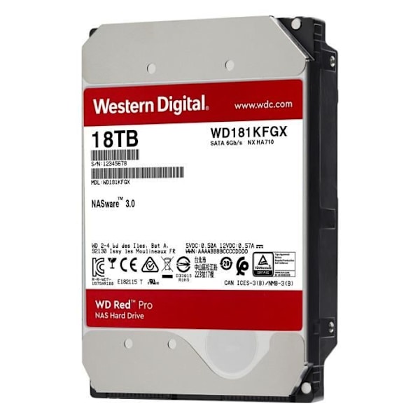 WD Red™ Pro - NAS intern harddisk - 18TB - 7200 rpm - 3,5" (WD181KFGX)