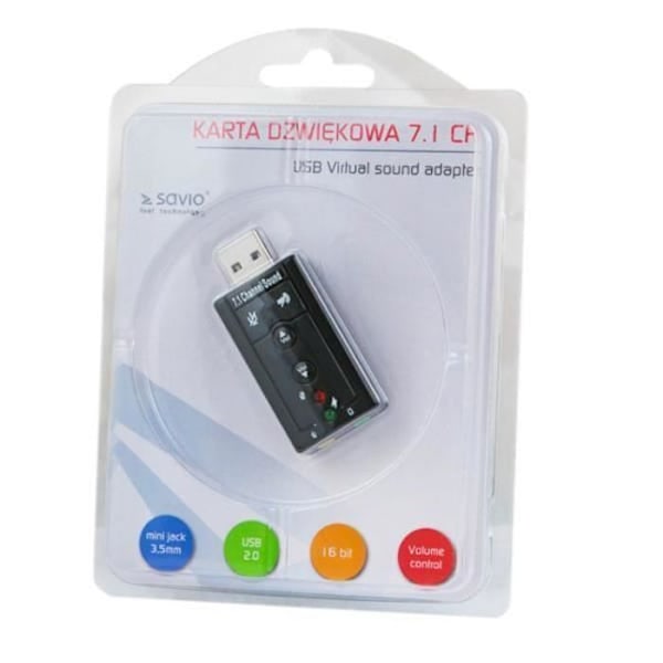 Lydkort - Savio AK-01 - Surround 7.1 kanaler - 16 bit - USB