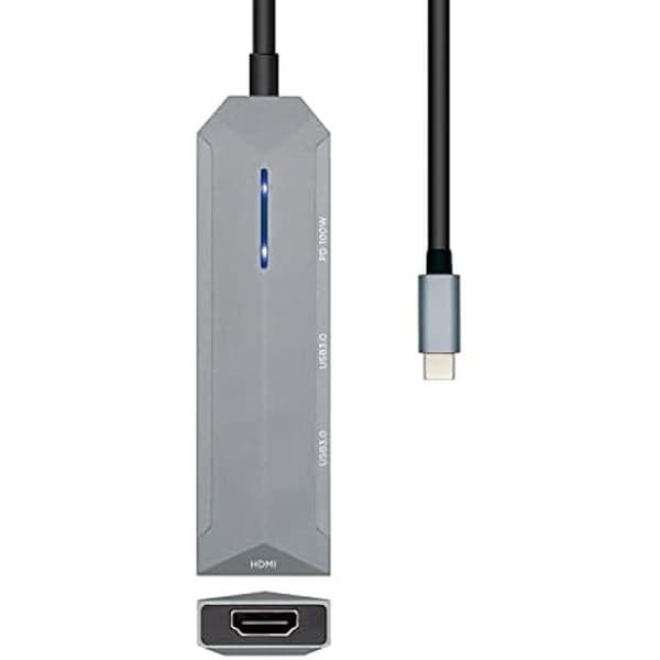AISENS - USB-C DOCK 4 IN 1, USB-C A 1xHDMI, 2xUSB, 1xPD, GRÅ, 15CM