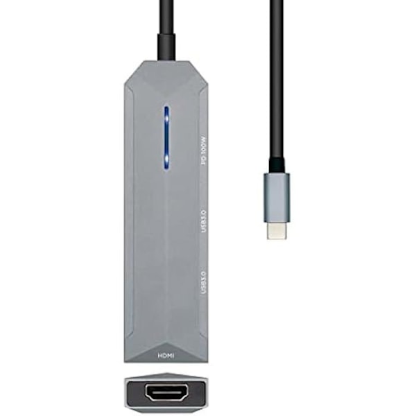 AISENS – USB-C-TELAKKA 4 IN 1, USB-C A 1xHDMI, 2xUSB, 1xPD, HARMAA, 15 cm