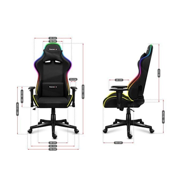 Gaming stol HUZARO Force 6.2 - Sort - Ergonomisk - RGB - Højden kan justeres - Lændestøtte justerbar svart
