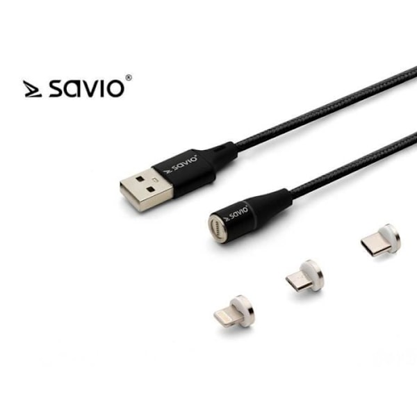 Savio CL-155 kaapeli USB 2 m USB 2.0 USB C Micro USB A-Lightning Musta