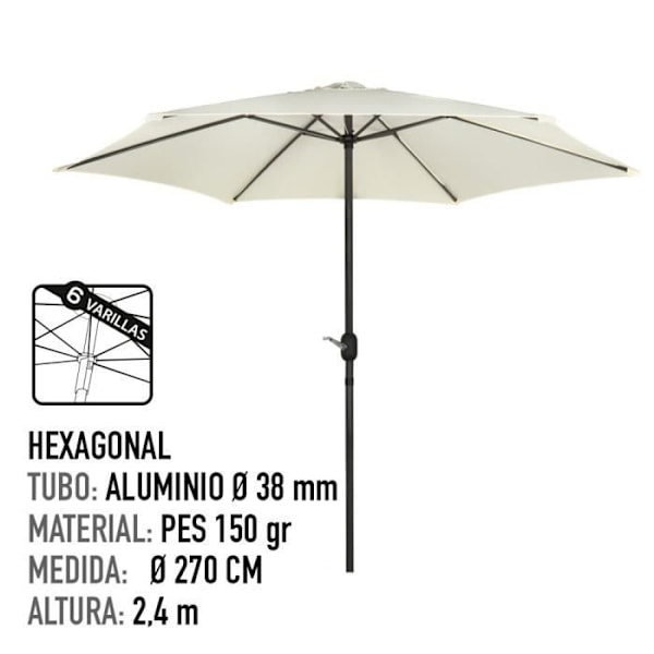 Parasol - Aktiv - Hexagonal - D270 cm - Aluminium - Farve creme Fløde