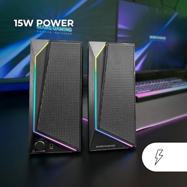 Gaming Högtalare - MARS GAMING - MS72 - 15W - RGB Flow Belysning - Plug&Play USB och Jack Svart vit