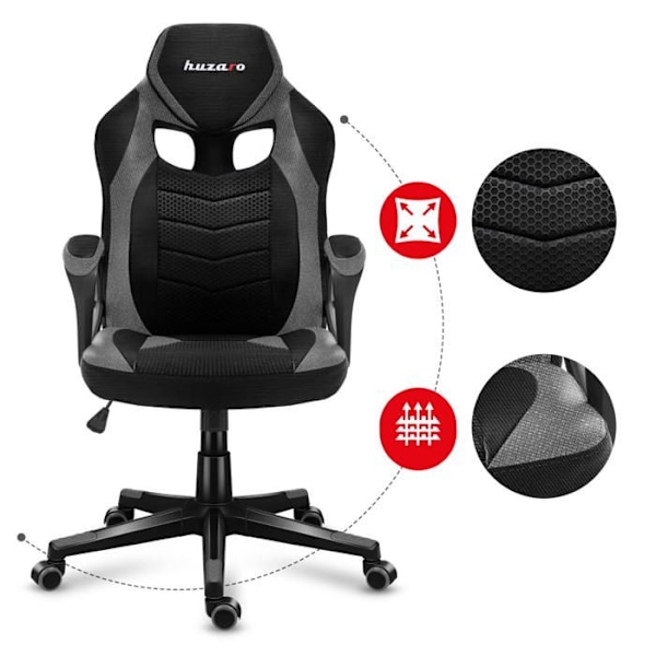 Gaming stol HUZARO FORCE 2.5 Grå, Kontorstol, Pc Gaming, Ergonomisk, Justerbar, Dreb, Armlæn, Gamer svart grå