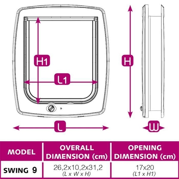 FERPLAST Plastickattevindue Swing - 26,2 x 10,2 x 31,2 cm - Brun - Til stor kat og lille hund kastanj