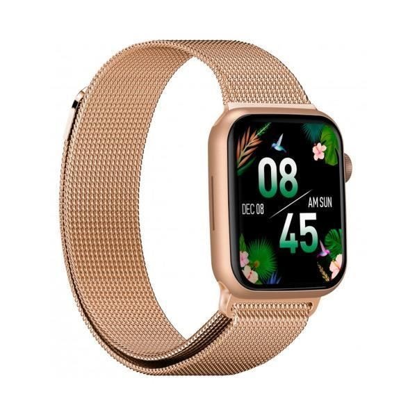Smartwatch med en 1,91" firkantet skive DCU Colorful 2 i Rose Metal farve med en 1,91" touchskærm, tilslutningsmuligheder