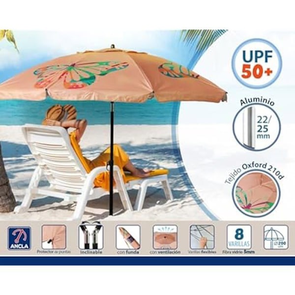 ATOSA strandparaply - UPF 50+ solbeskyttelse - Aluminium og glasfiber - Orange - Foldbar - Manual