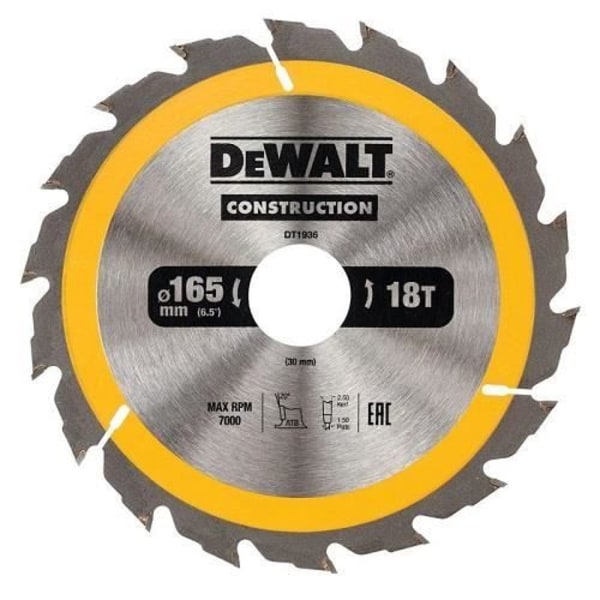 DEWALT 165-30mm 18-hampainen pyörösahanterä DT1936-QZ