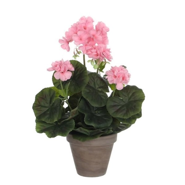Konstgjord pelargonplanta i cementkruka - H34 x Ø20 cm - Rosa - Glimmerdekorationer Rosa