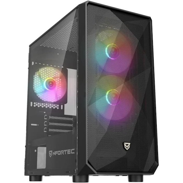 Gaming PC kabinet - NFORTEC - DYS - Mini Tower MATX - 3 ARGB 120mm blæsere - Sort