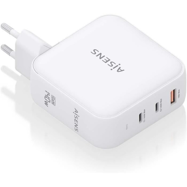 Verkkolaturi - Aisens - ASCH-140W3P030-W - 140 W - USB x 1 - USB-C x 2 - Nopea lataus Vit