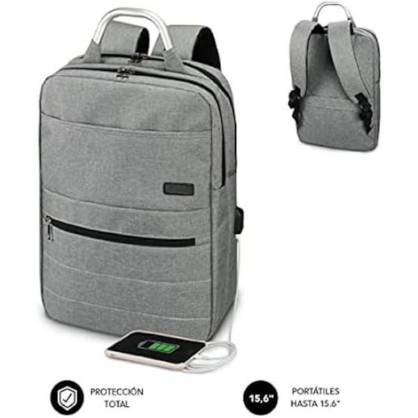 SUBBLIM Elite Airpadding-ryggsäck för bärbara datorer upp till 15,6'' med USB-port - Grå Grå