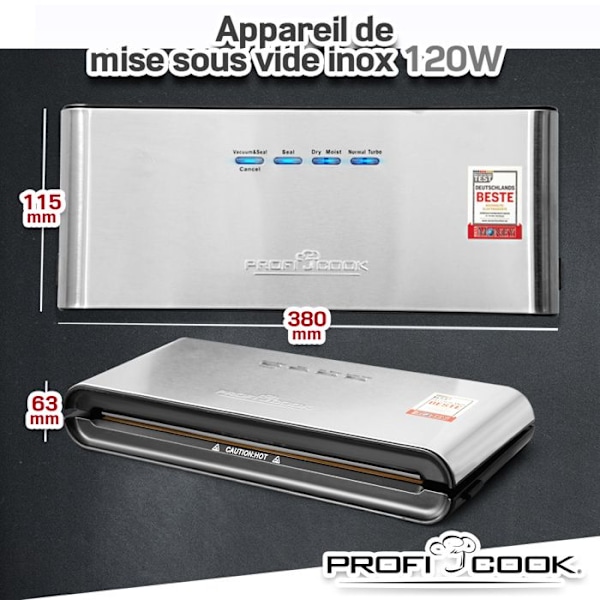 Vakuumforsegler - ProfiCook - PC-VK 1080 - 120 W - Inox - Automatisk Sølv