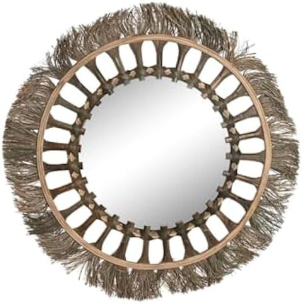 Seinäpeili - HOME ESPRIT - Natural Tropical - Pyöreä - 60 cm - Monivärinen Flerfärgad
