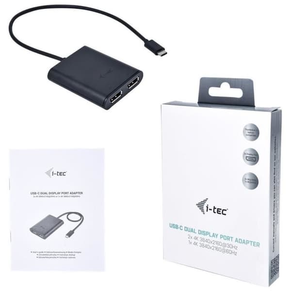 Ulkoisen videoadapterin - I-TEC - C31DUAL4KDP - 2 x DisplayPort - USB-C 3.1 - 4K Ultra HD
