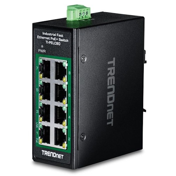 Switch Ethernet - TRENDNET - 8 portar industriella - Inomhusbruk - Strömförsörjning - 1 rad Svart