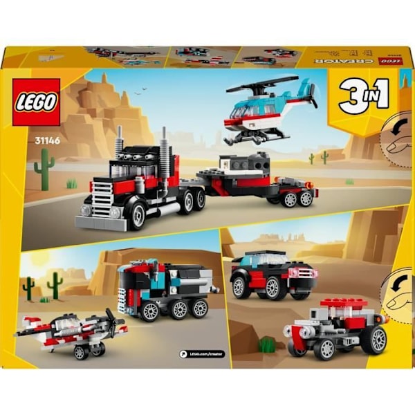 LEGO® 31146 Creator 3i1 trailer lastbil med helikopter, helikopter legetøj og lastbil, fly og tankvogn Flerfärgad