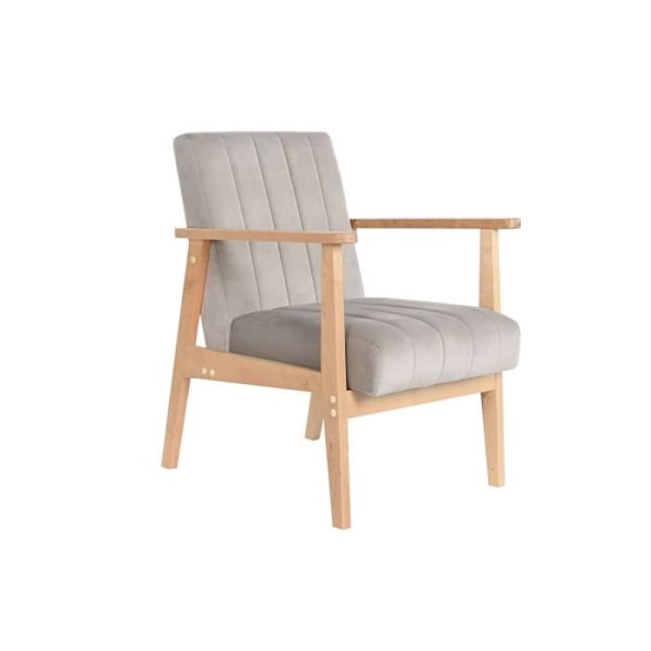 Fåtölj - Naturgrå Beige - 63 x 68 x 81 cm - Furu - Vit