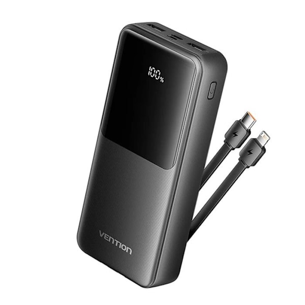 Batteri med dubbla USB-portar, snabbladdning i två riktningar, 20 000 mAh - Vention (FHPB0) - Svart