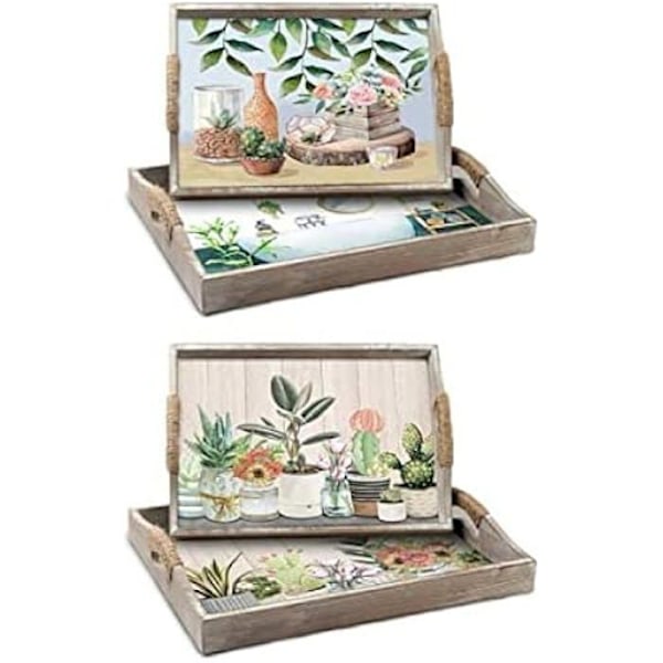 Sæt med bakker - DKD HOME DECOR - Grøn og Beige - MDF træ - 63 x 42 x 43 cm - Rektangulær Grön